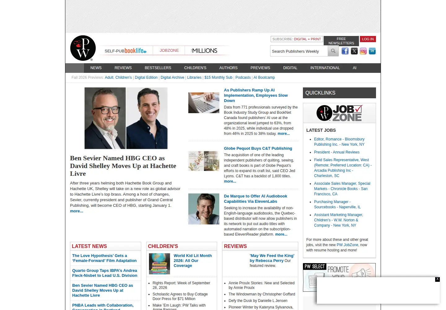 Screenshot of publishersweekly.com