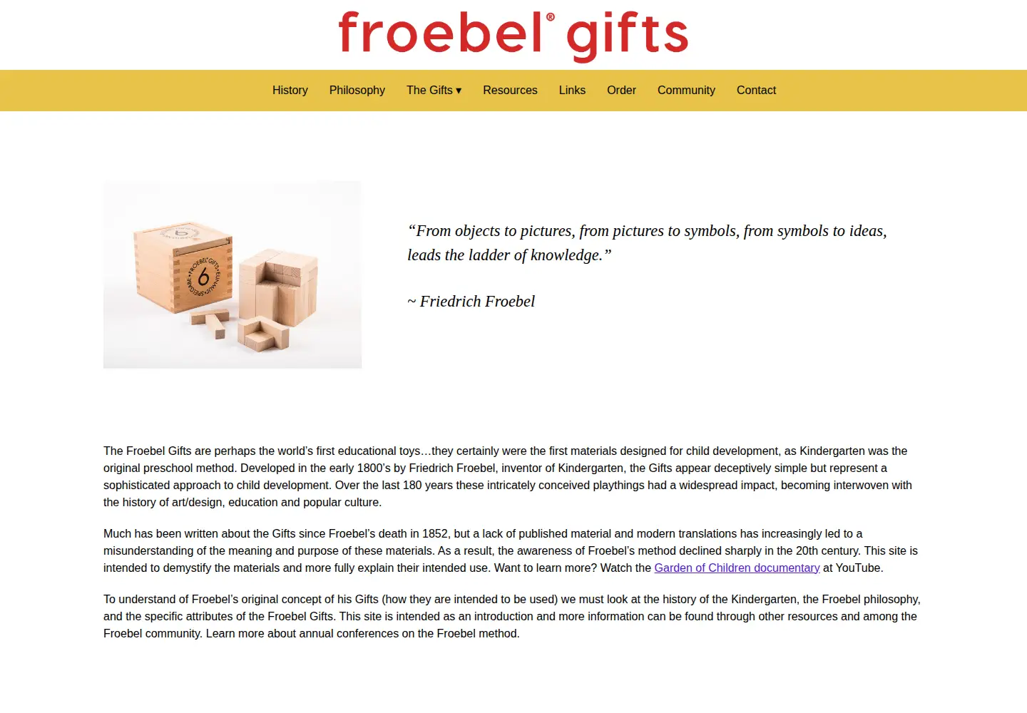 Captured homepage of froebelgifts.com in the current scan