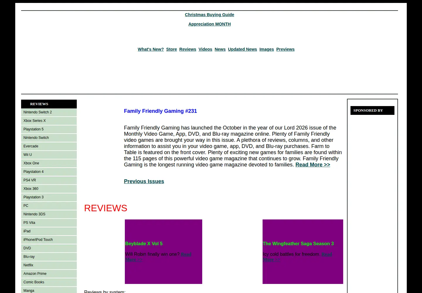 Captured homepage of familyfriendlygaming.com in the current scan
