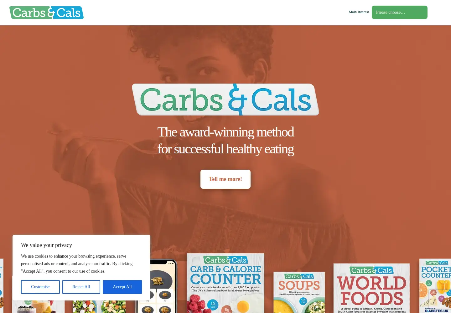 Screenshot of carbsandcals.com