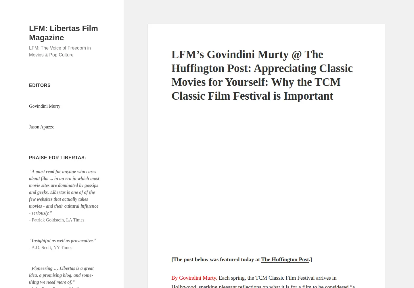 Captured homepage of libertasfilmmagazine.com in the current scan