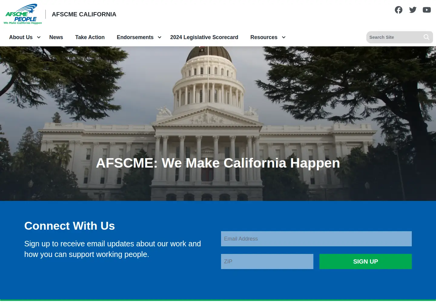 Captured homepage of calafscme.org in the current scan