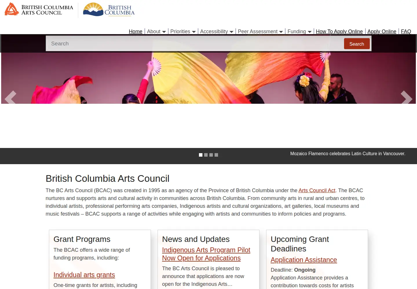 Screenshot of bcartscouncil.ca