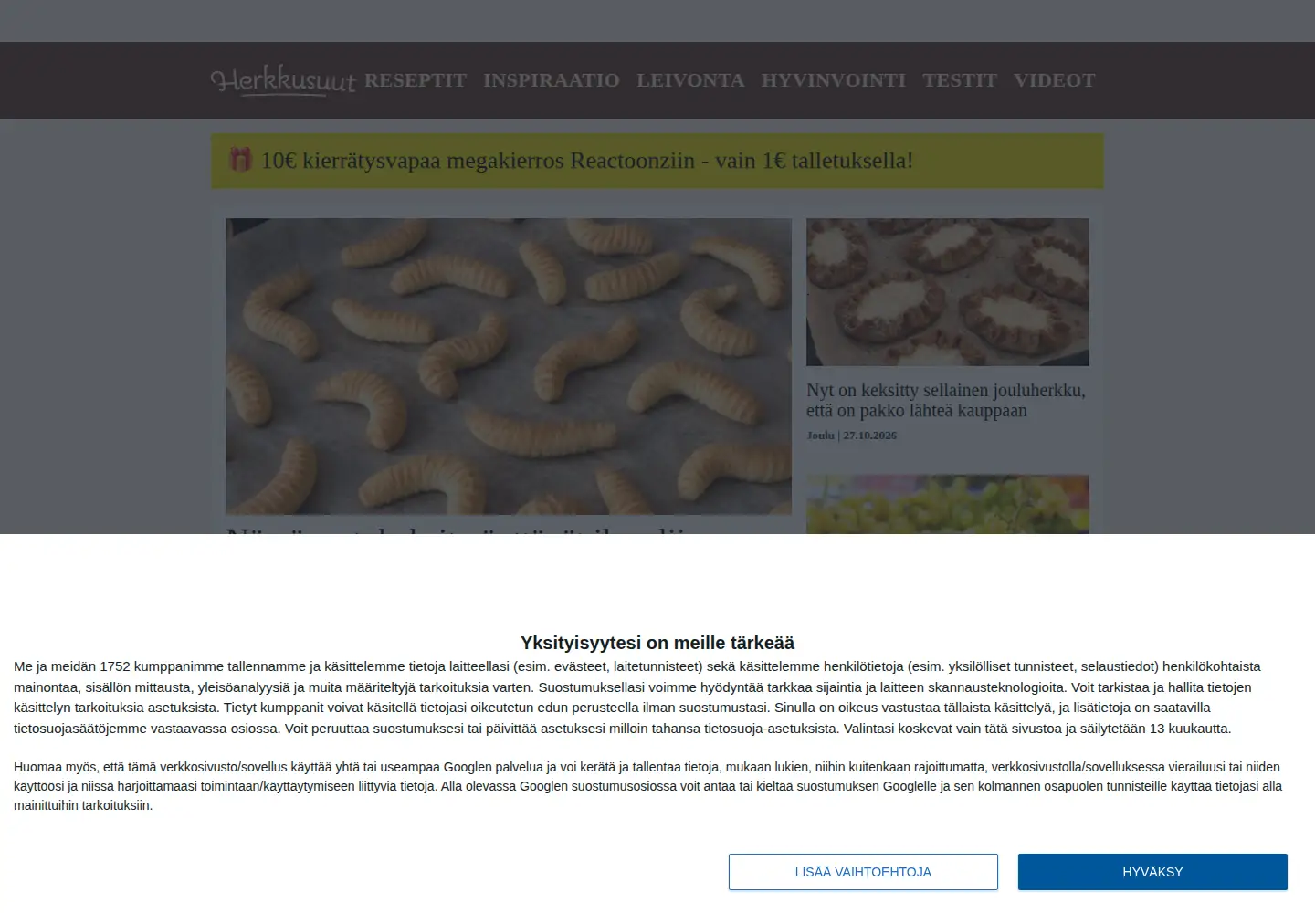 Screenshot of herkkusuu.fi
