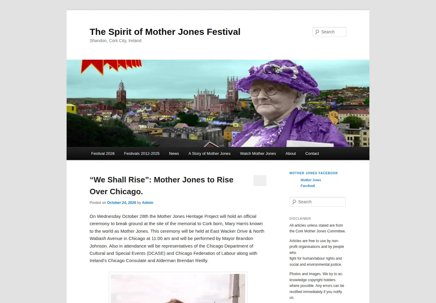 Captured homepage of motherjonescork.com in the current scan