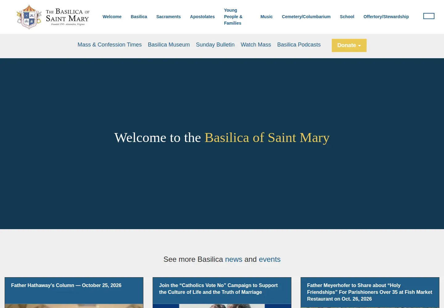 Captured homepage of stmaryoldtown.org in the current scan