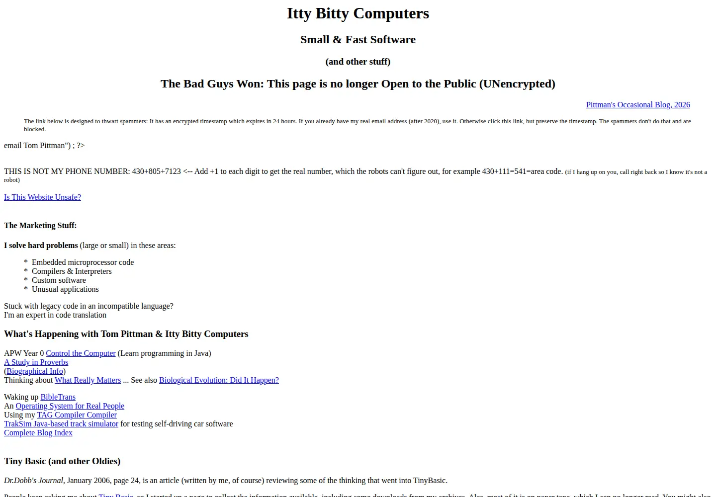 Captured homepage of ittybittycomputers.com in the current scan