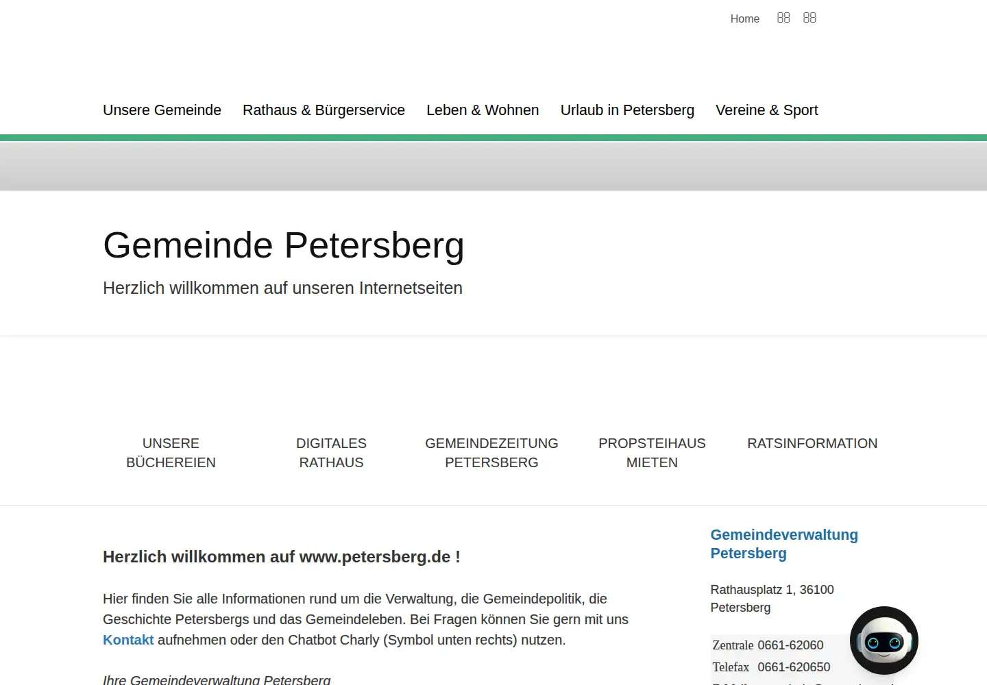 Captured homepage of petersberg.de in the current scan