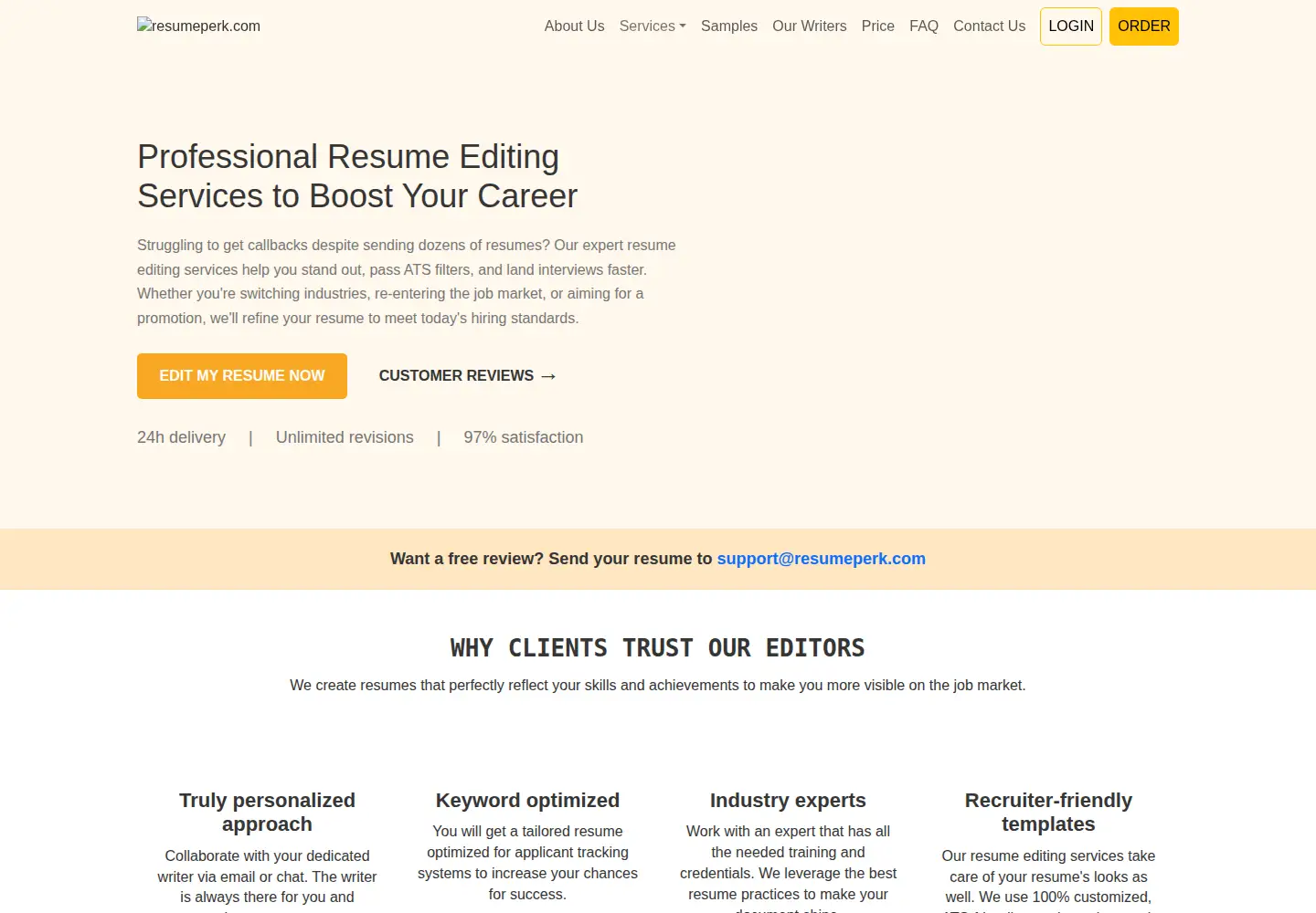 Screenshot of resumeperk.com