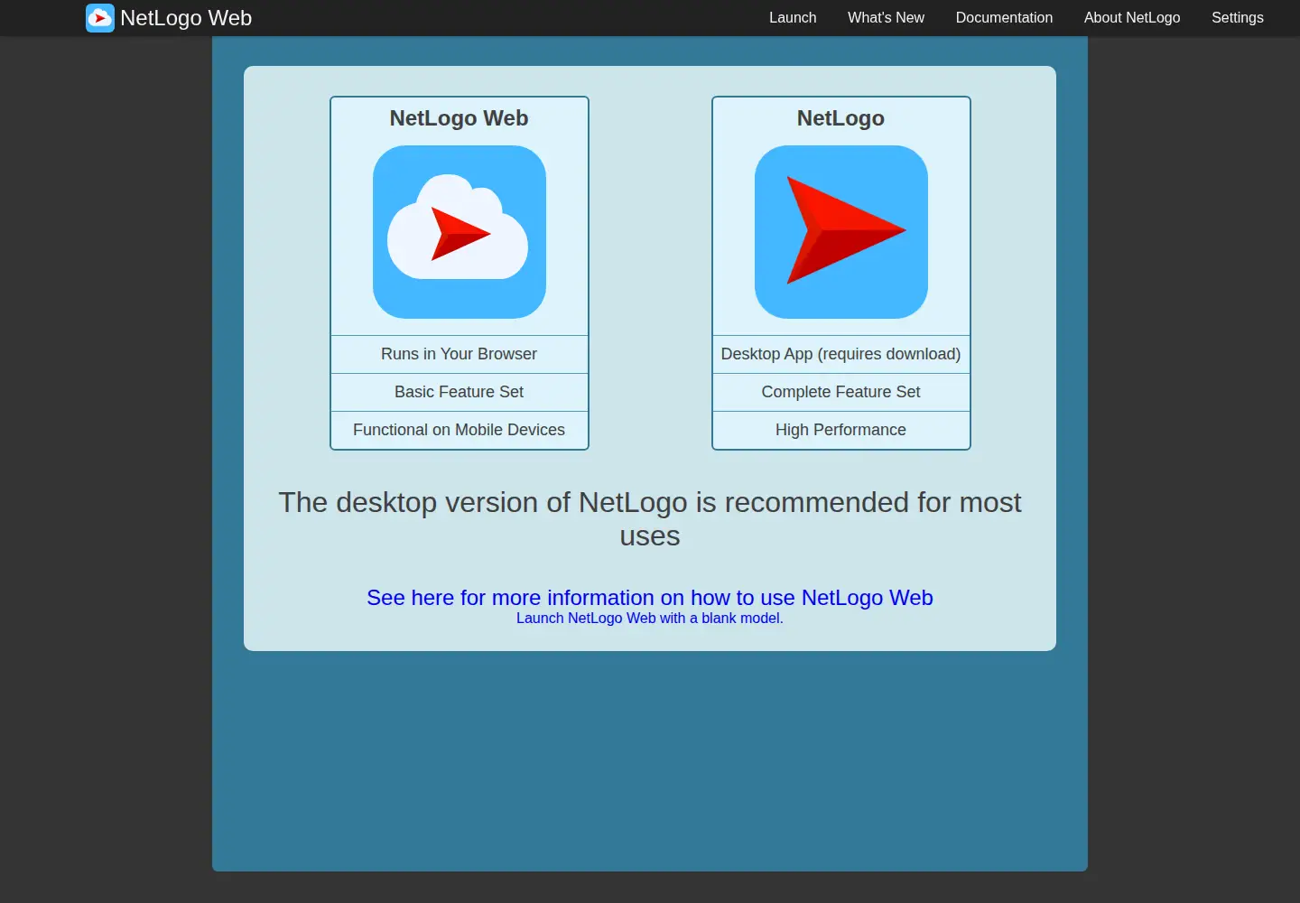 Screenshot of netlogoweb.org