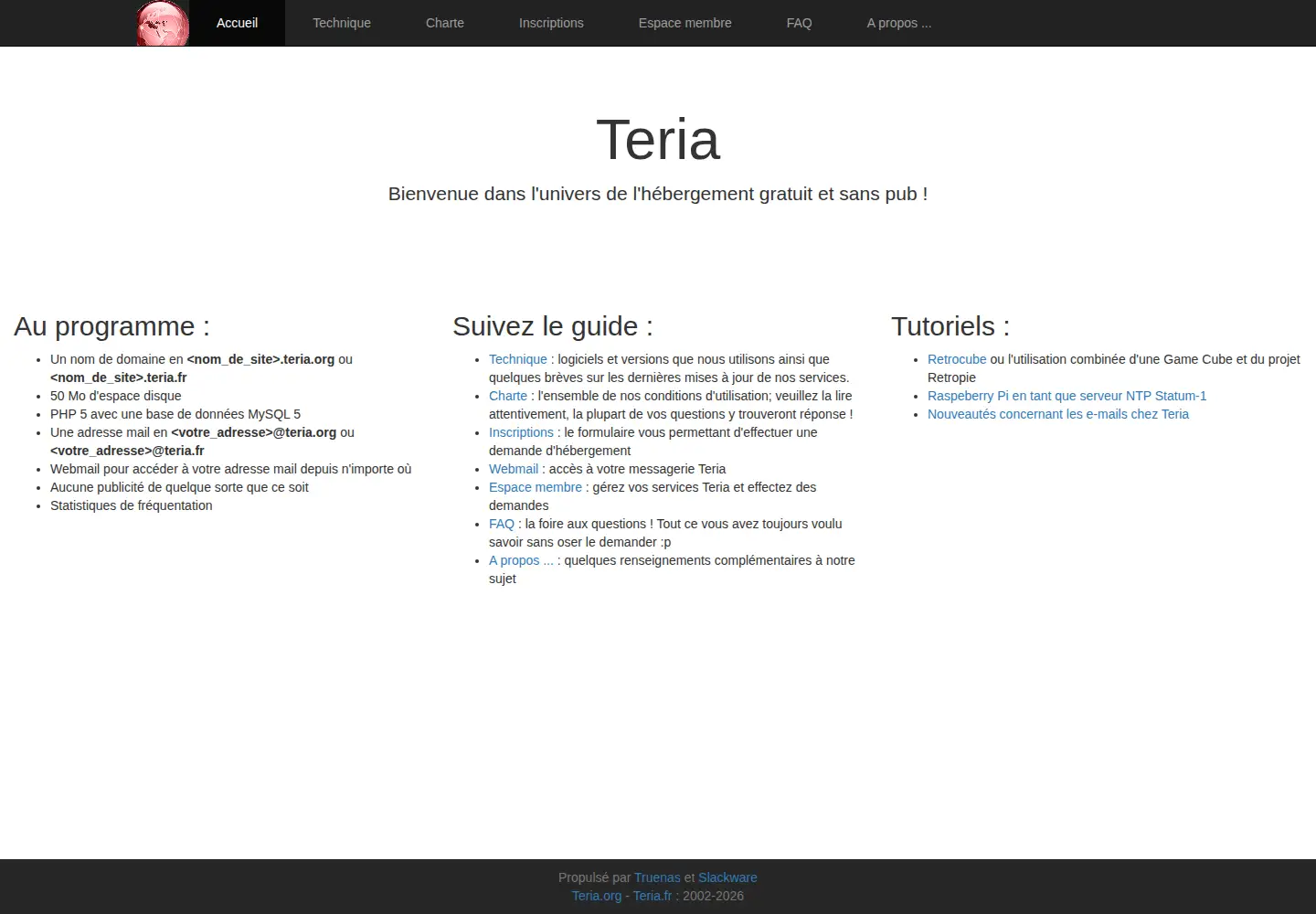Captured homepage of teria.org in the current scan