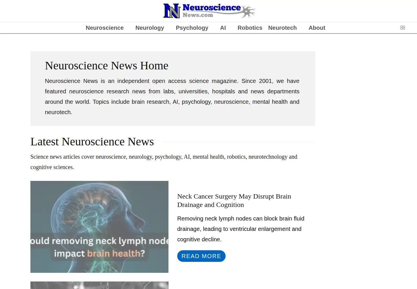 Screenshot of neurosciencenews.com