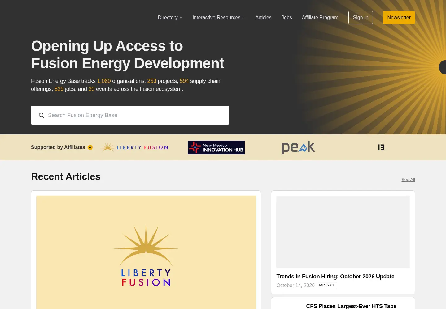 Captured homepage of fusionenergybase.com in the current scan