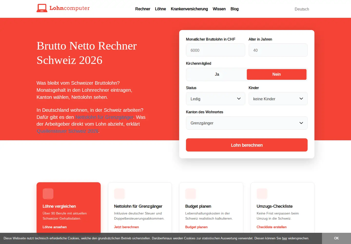 Screenshot of lohncomputer.ch