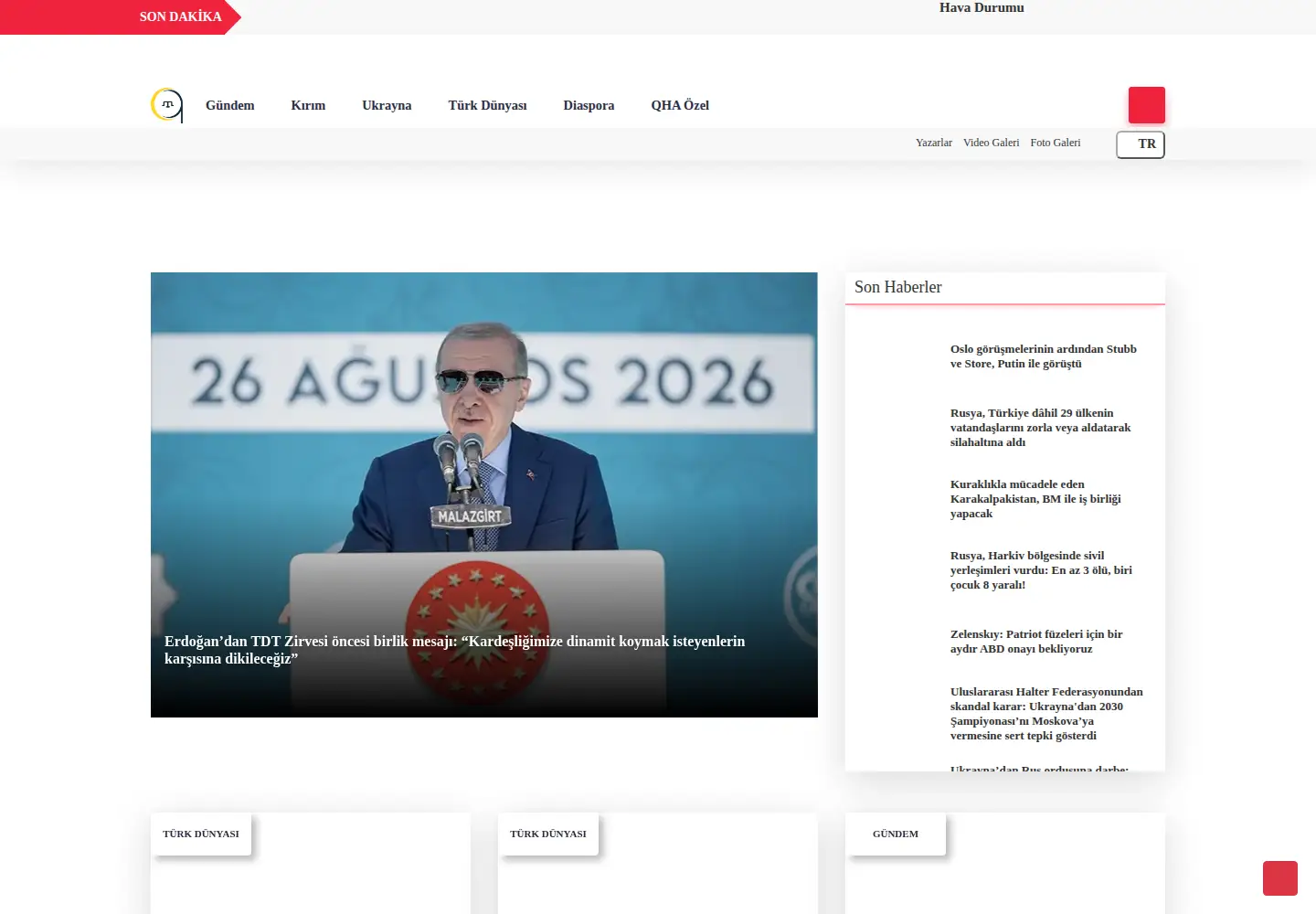 Captured homepage of qha.com.tr in the current scan
