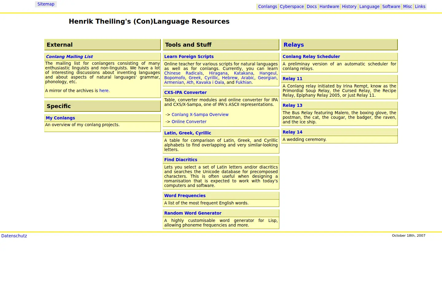 Screenshot of conlang.info