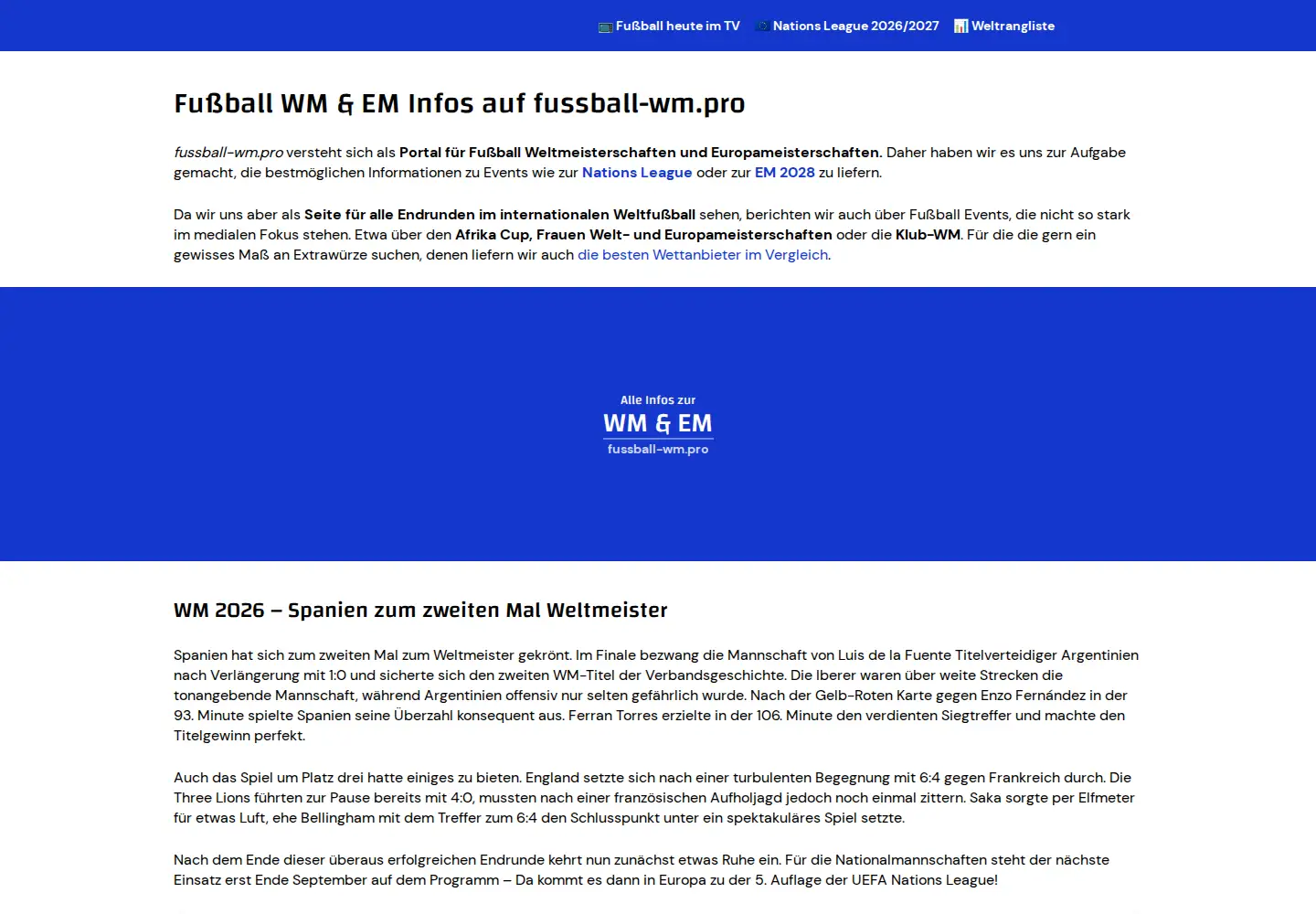 Captured homepage of fussball-wm.pro in the current scan