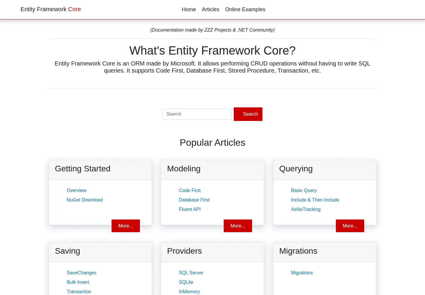 Captured homepage of entityframeworkcore.com in the current scan