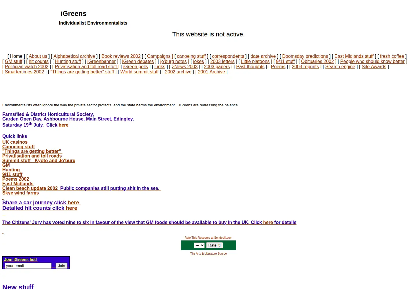 Captured homepage of igreens.org.uk in the current scan