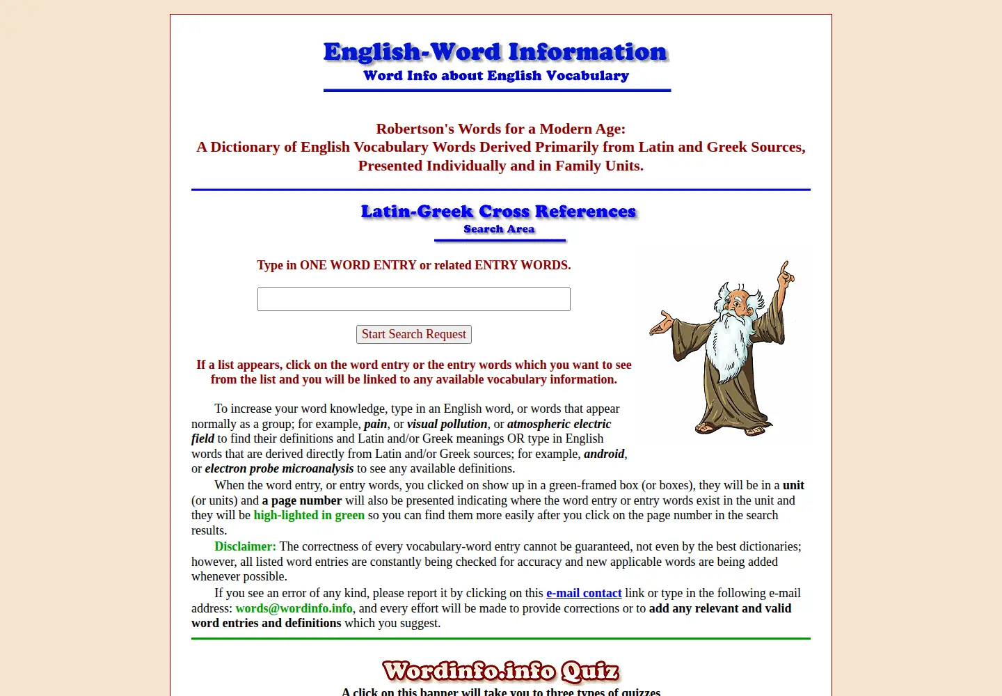 Screenshot of wordinfo.info