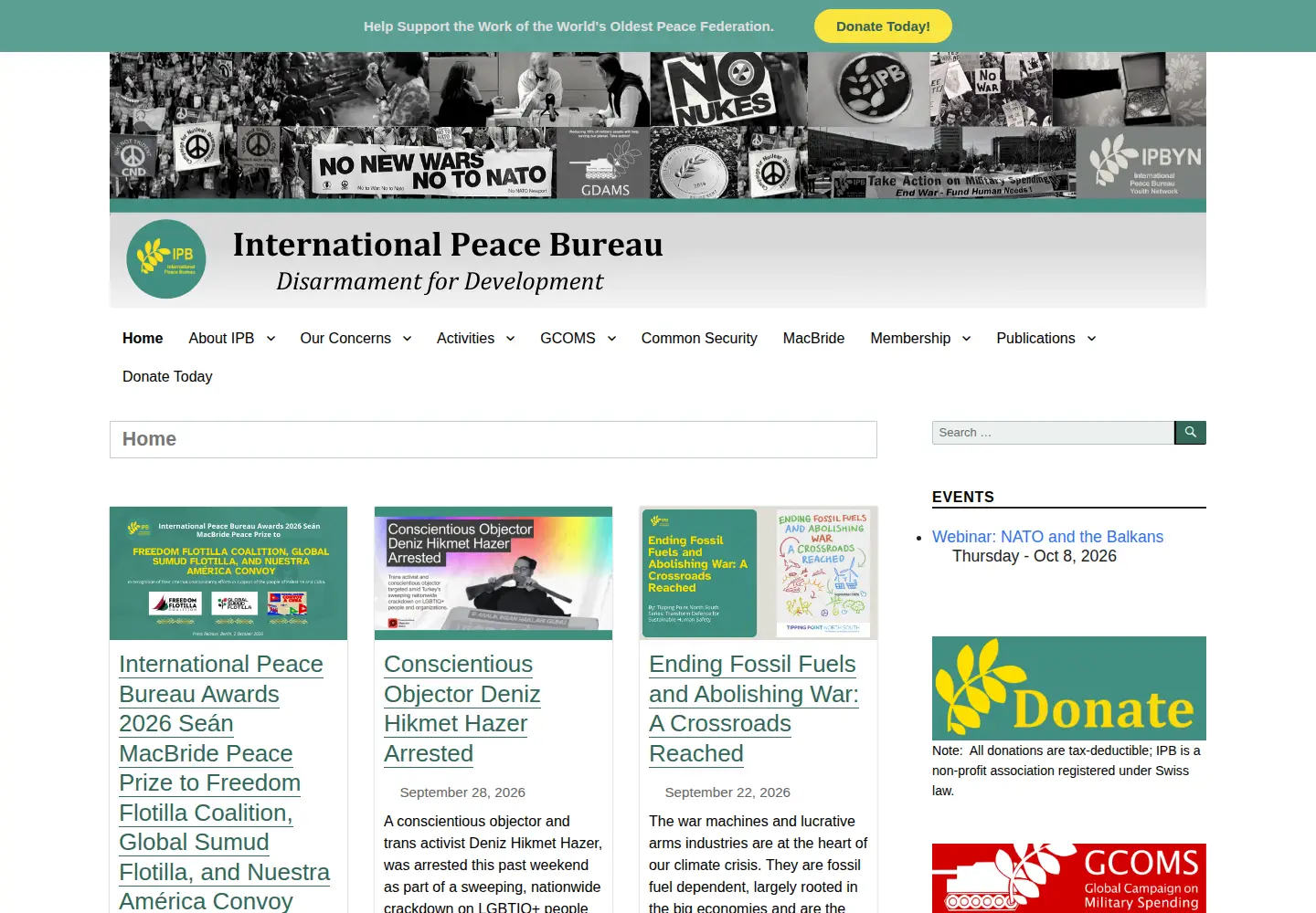 Captured homepage of ipb.org in the current scan
