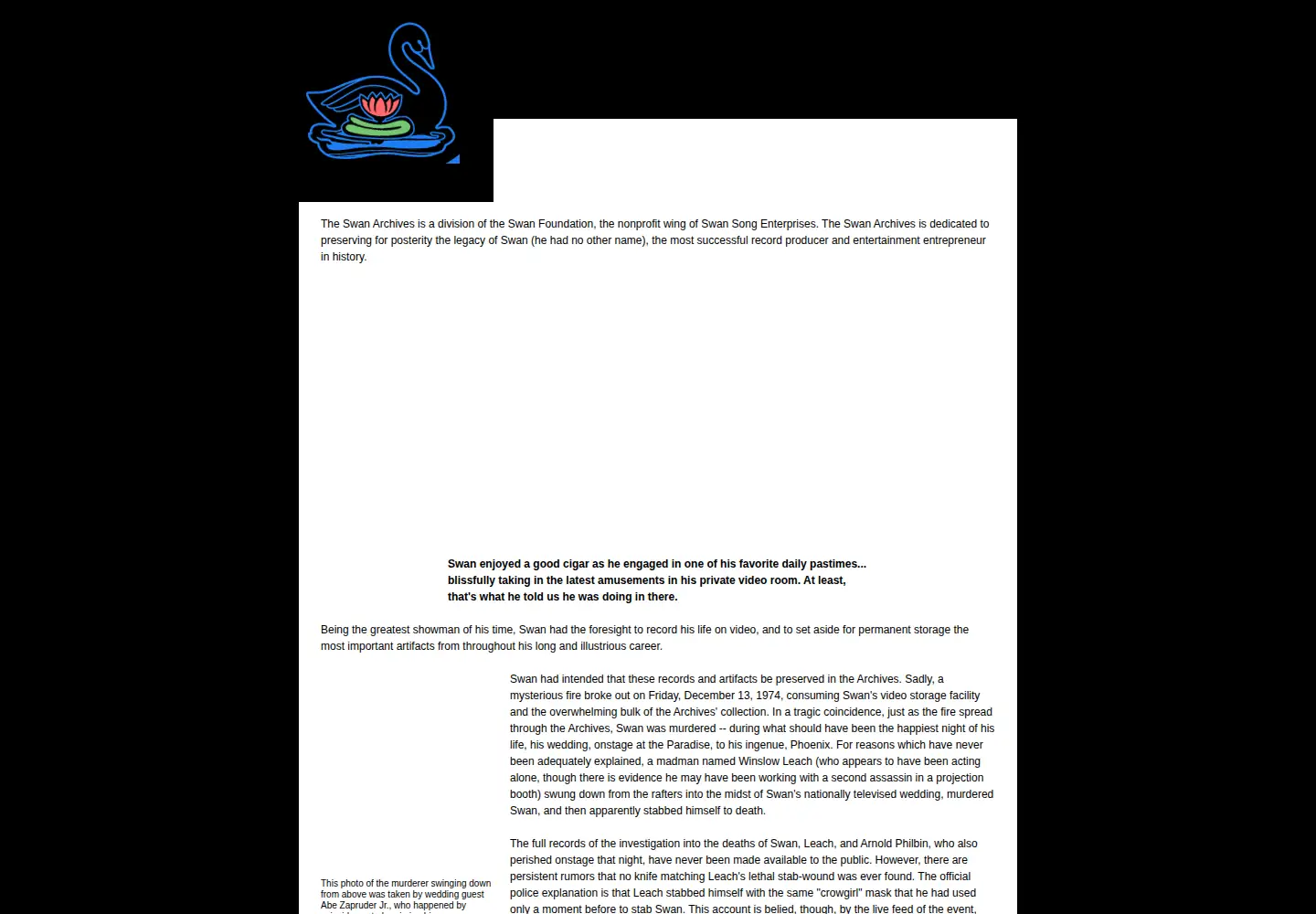 Captured homepage of swanarchives.org in the current scan