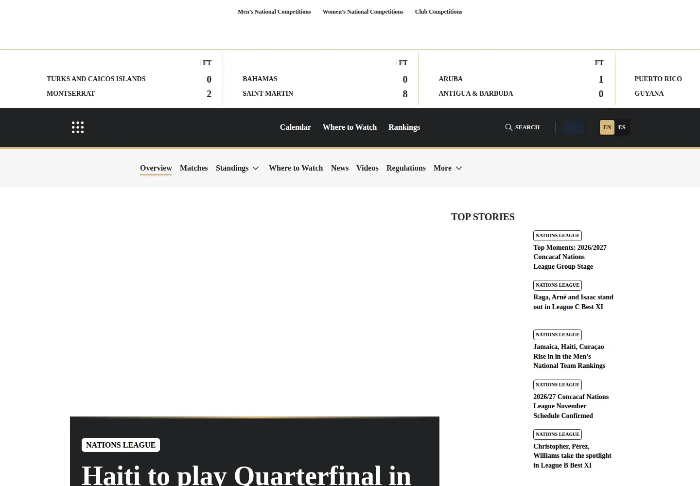 Screenshot of concacafnationsleague.com