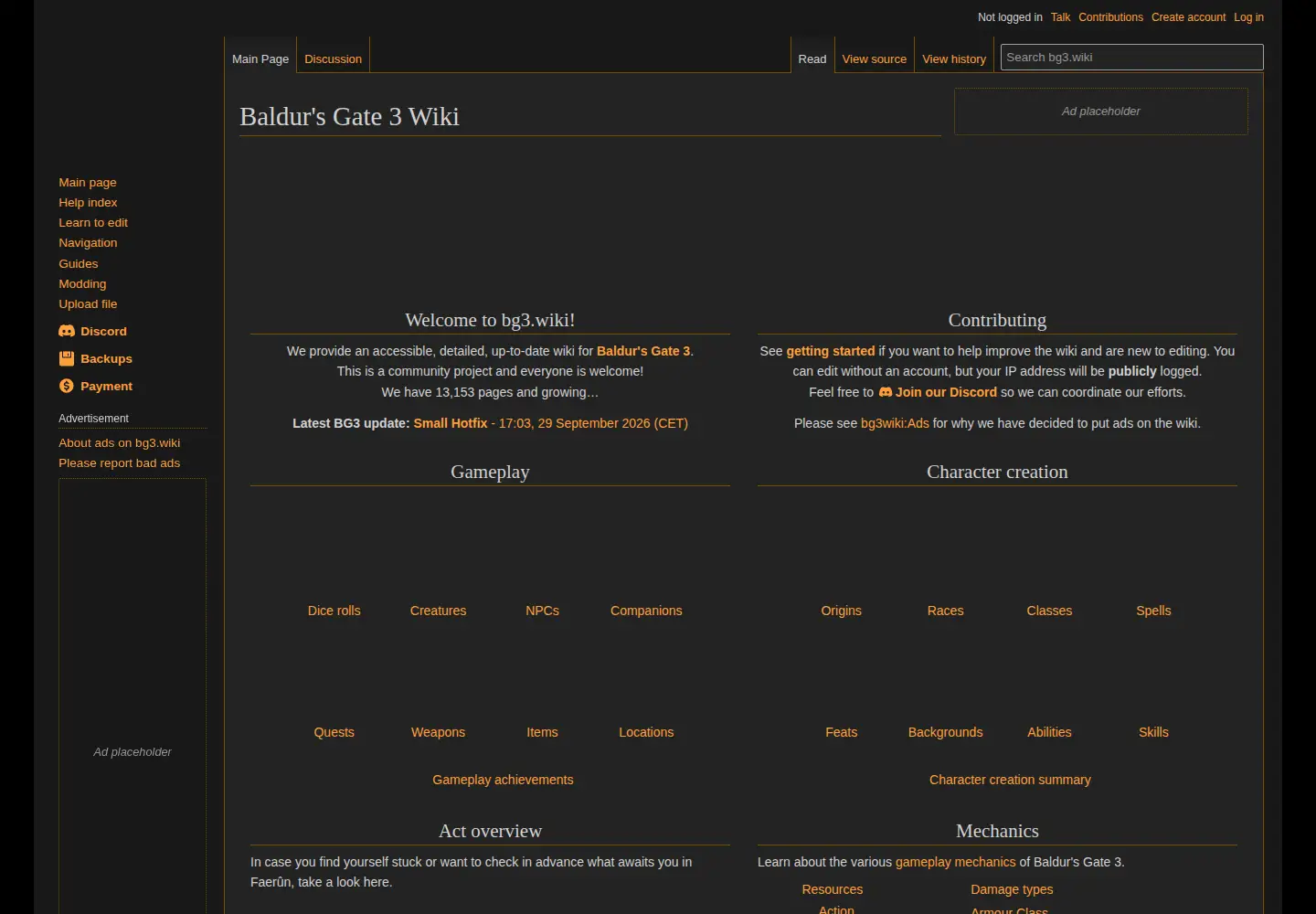 Captured homepage of bg3.wiki in the current scan