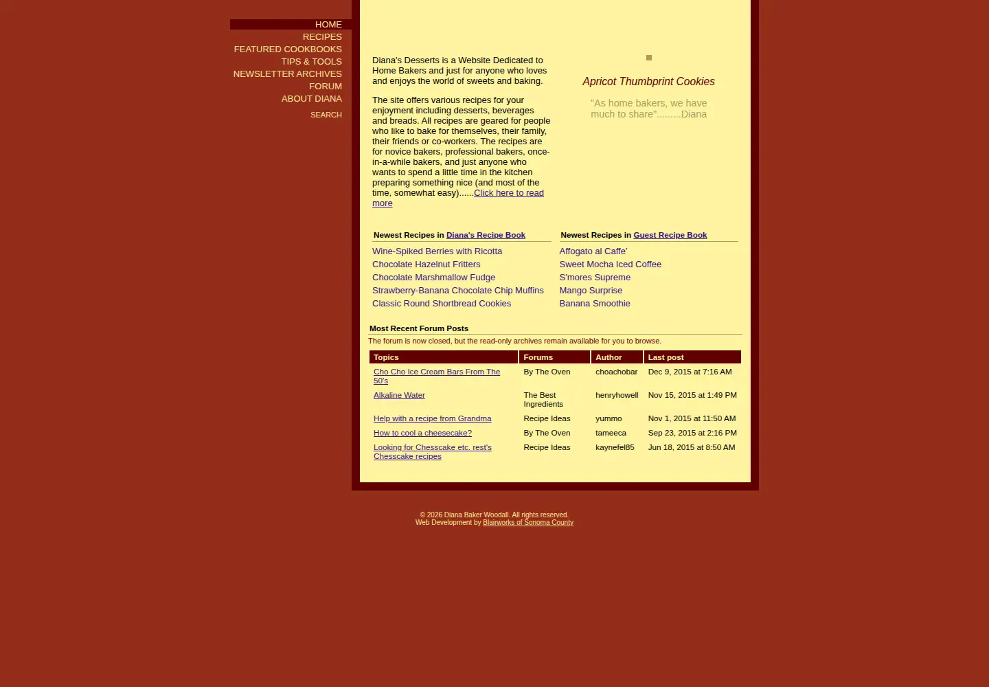 Screenshot of dianasdesserts.com