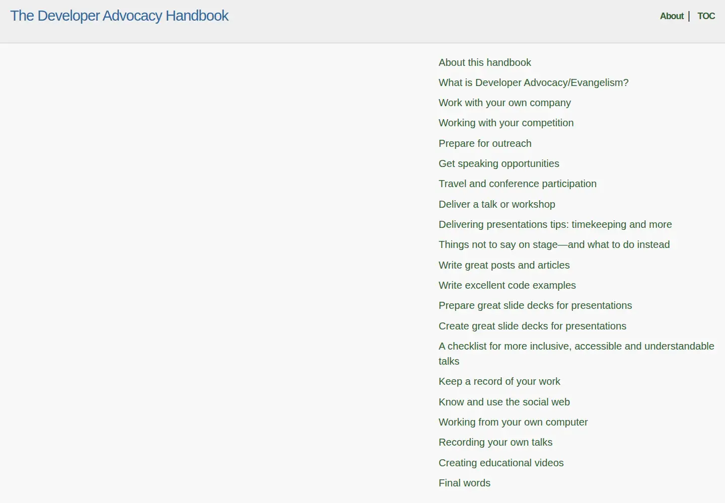 Captured homepage of developer-advocacy.com in the current scan