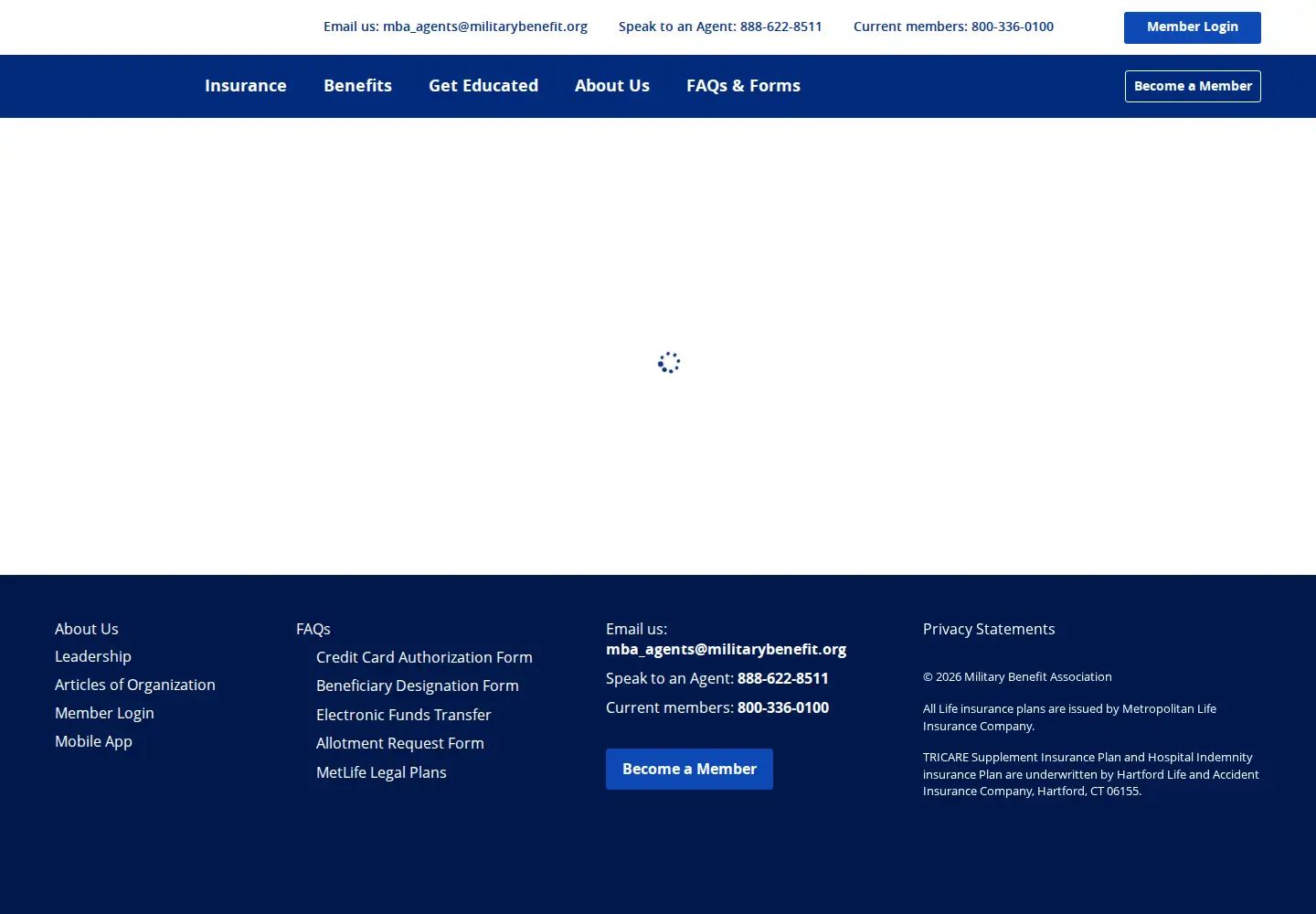 Captured homepage of militarybenefit.org in the current scan
