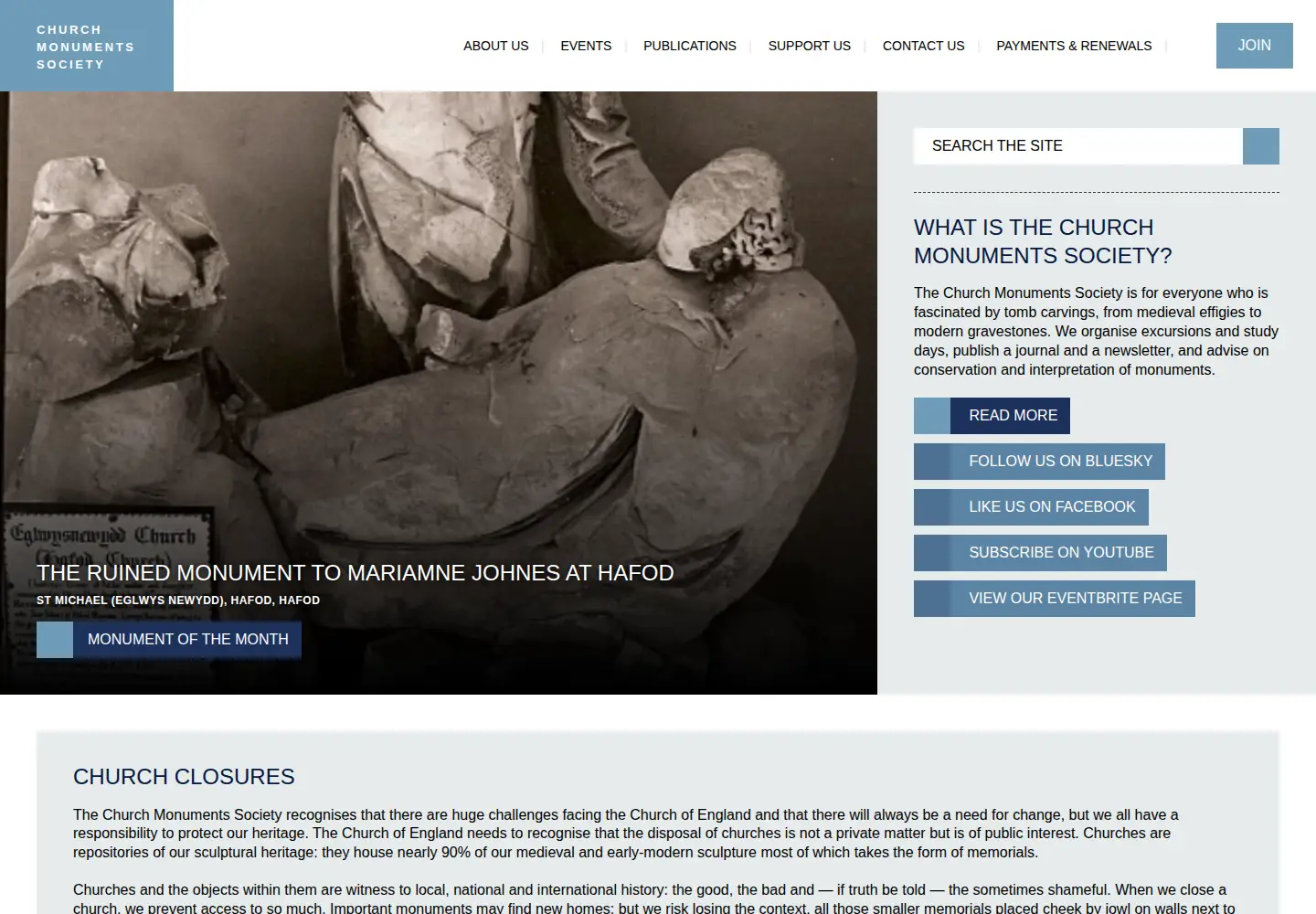 Screenshot of churchmonumentssociety.org