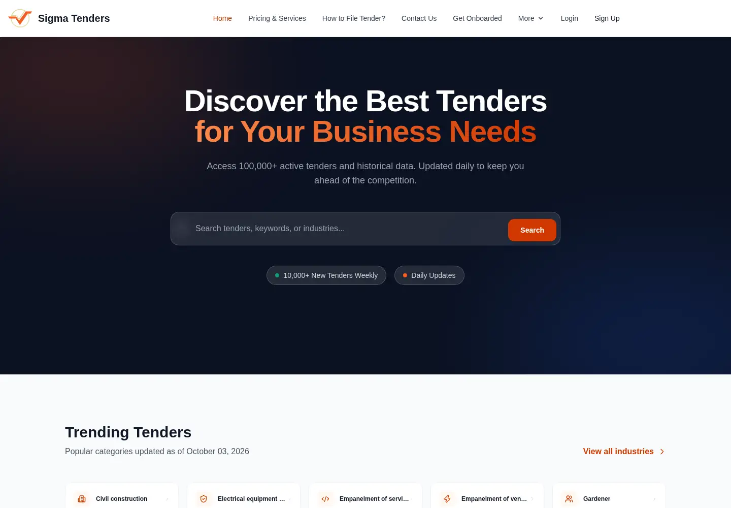 Screenshot of sigmatenders.com