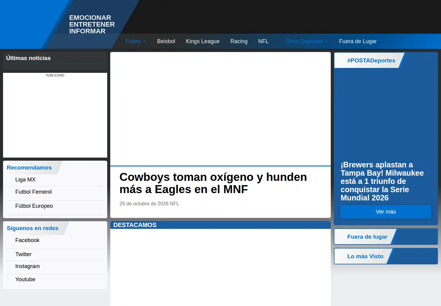 Captured homepage of postadeportes.com in the current scan