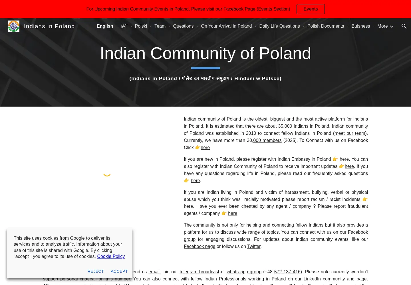 Screenshot of indiancommunityofpoland.org