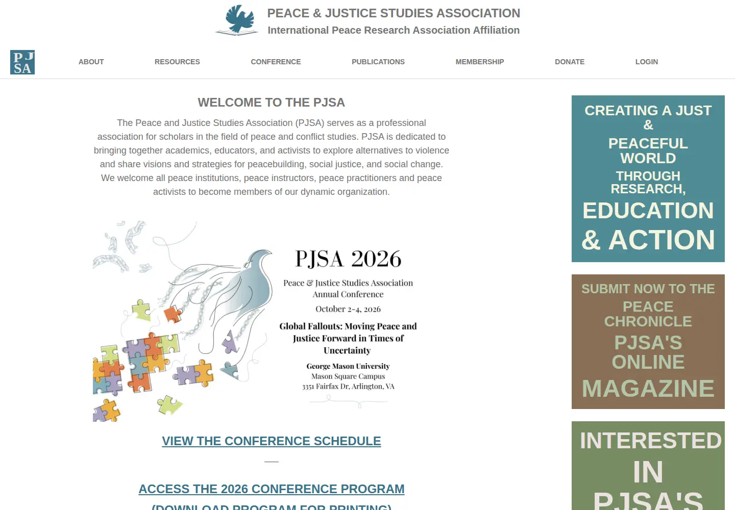 Screenshot of peacejusticestudies.org