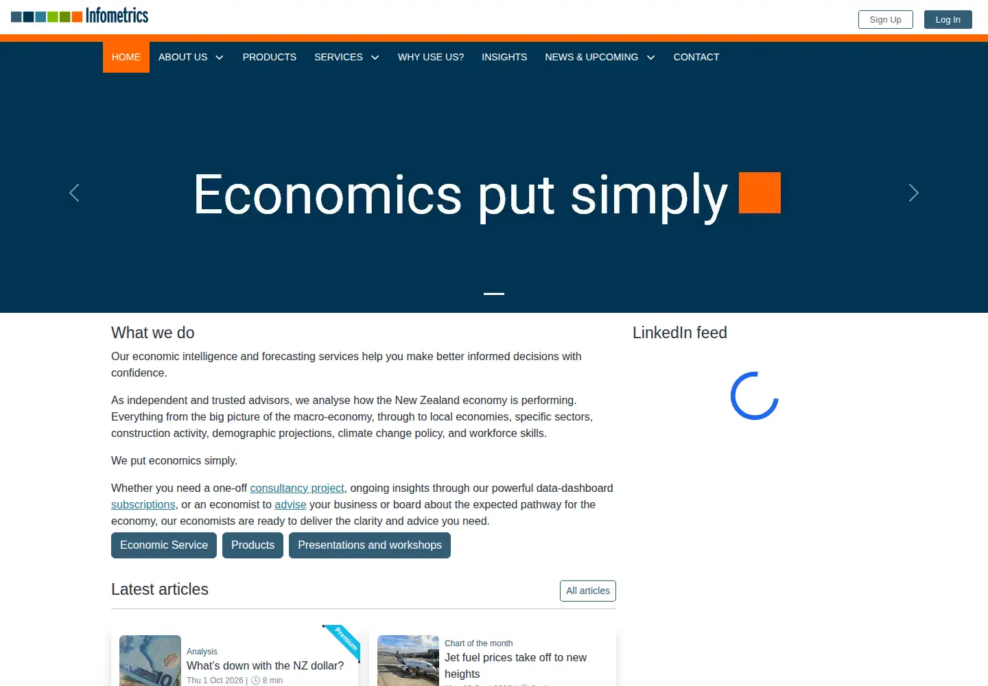 Screenshot of infometrics.co.nz