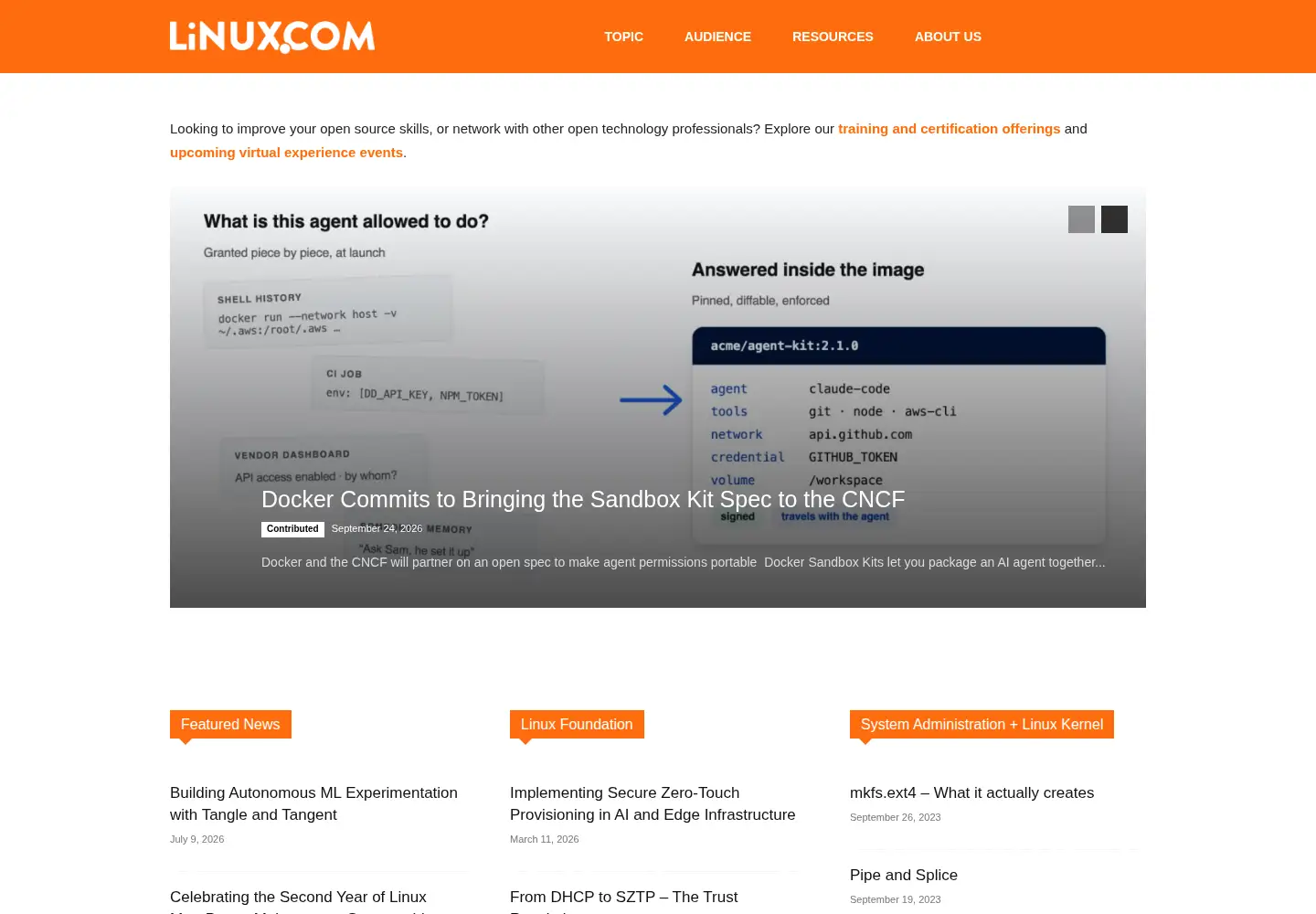 Screenshot of linux.com