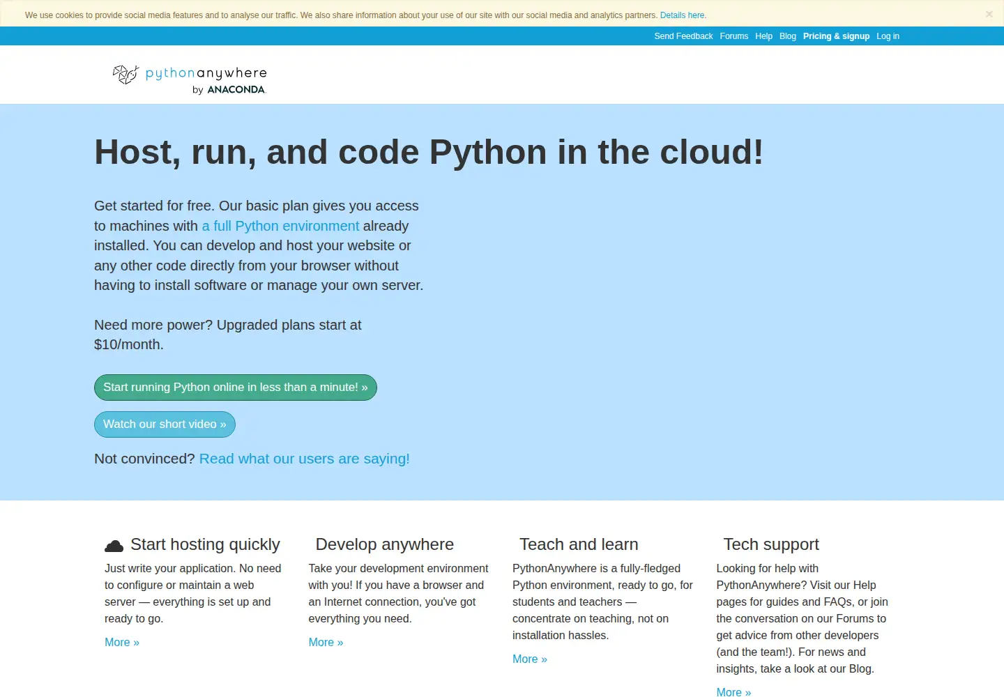 Screenshot of pythonanywhere.com