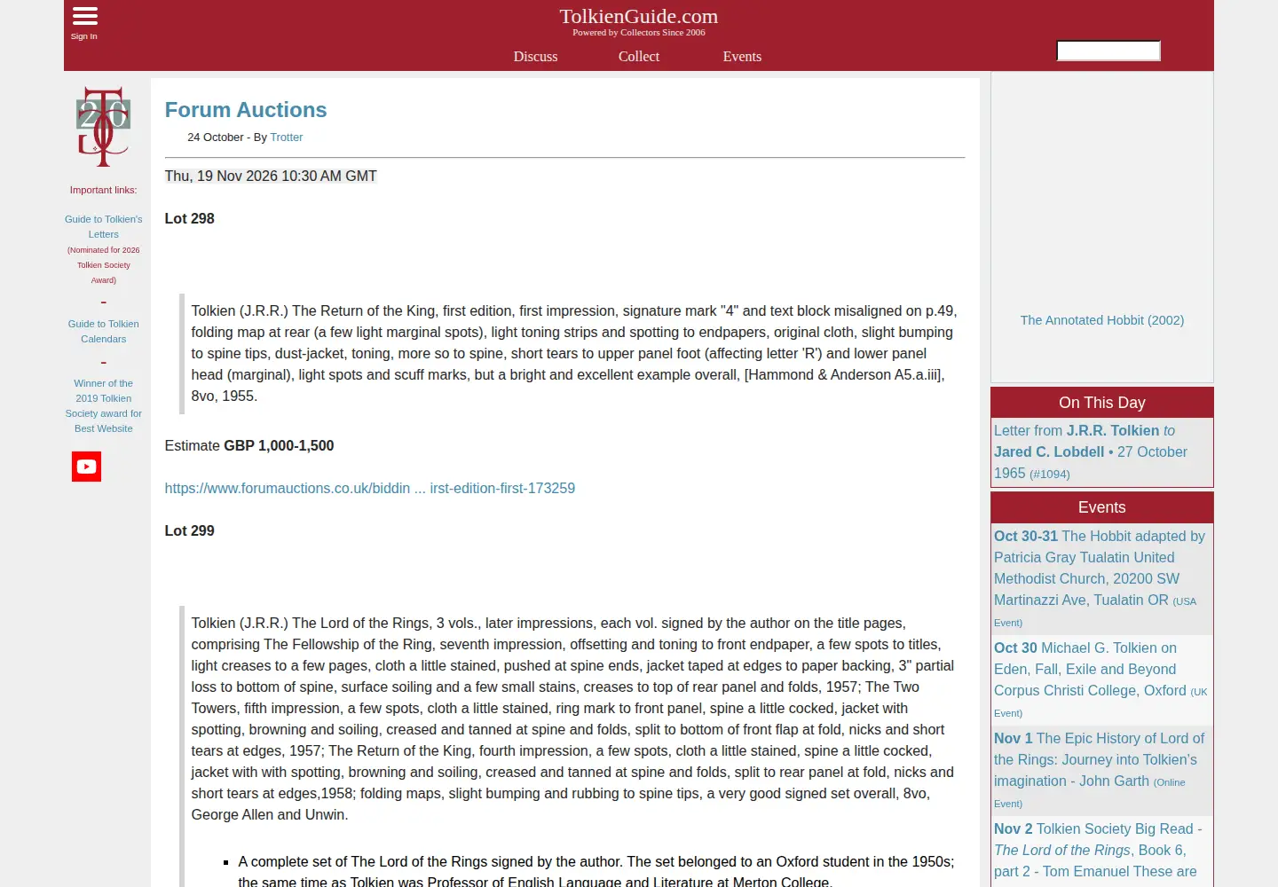 Screenshot of tolkienguide.com