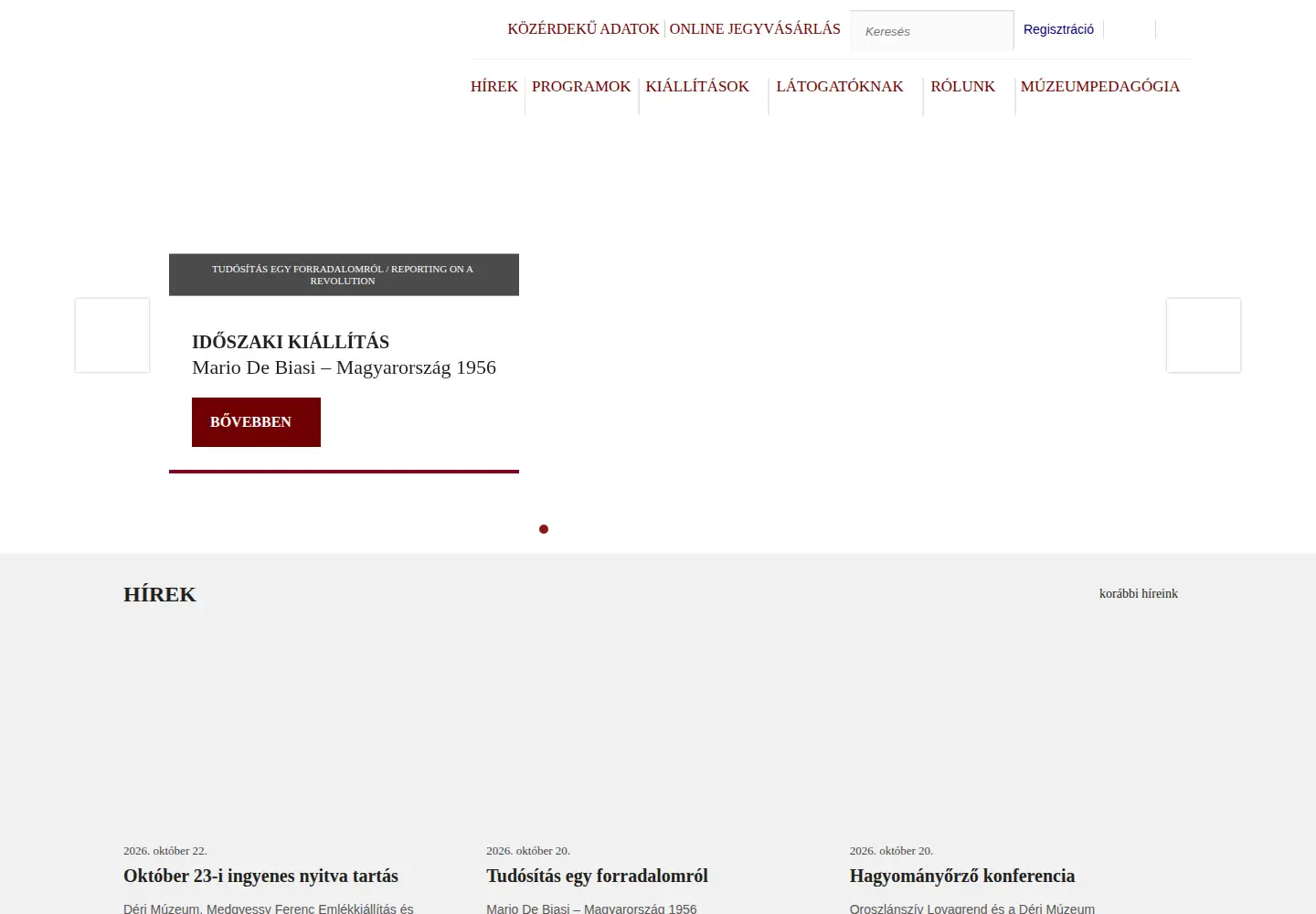 Captured homepage of derimuzeum.hu in the current scan