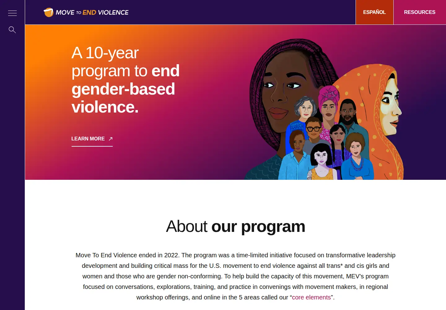 Screenshot of movetoendviolence.org