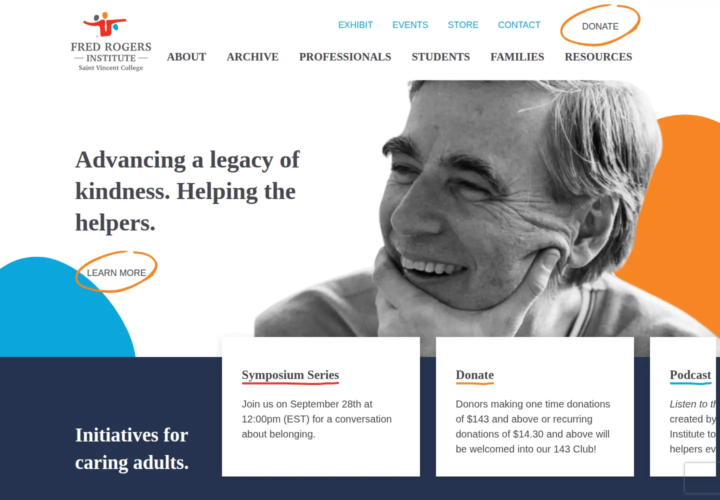 Captured homepage of fredrogersinstitute.org in the current scan