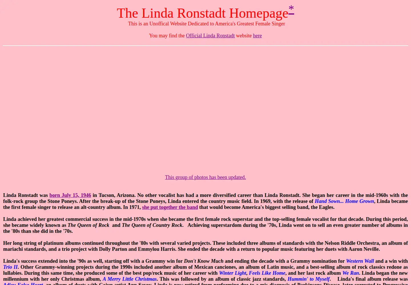 Captured homepage of ronstadt-linda.com in the current scan