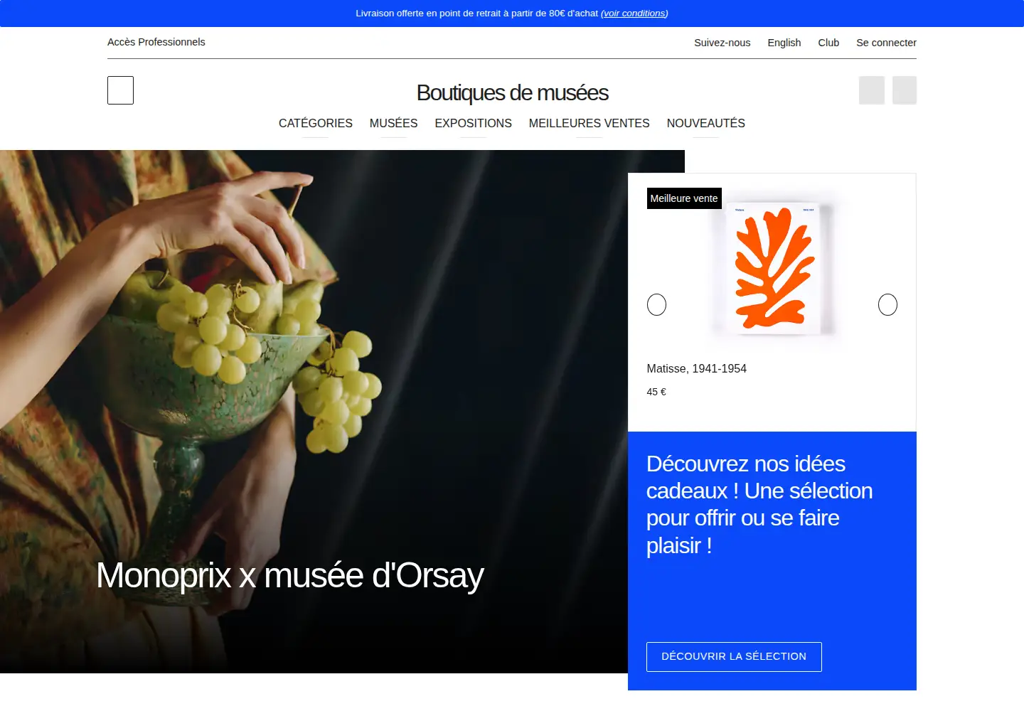 Screenshot of boutiquesdemusees.fr