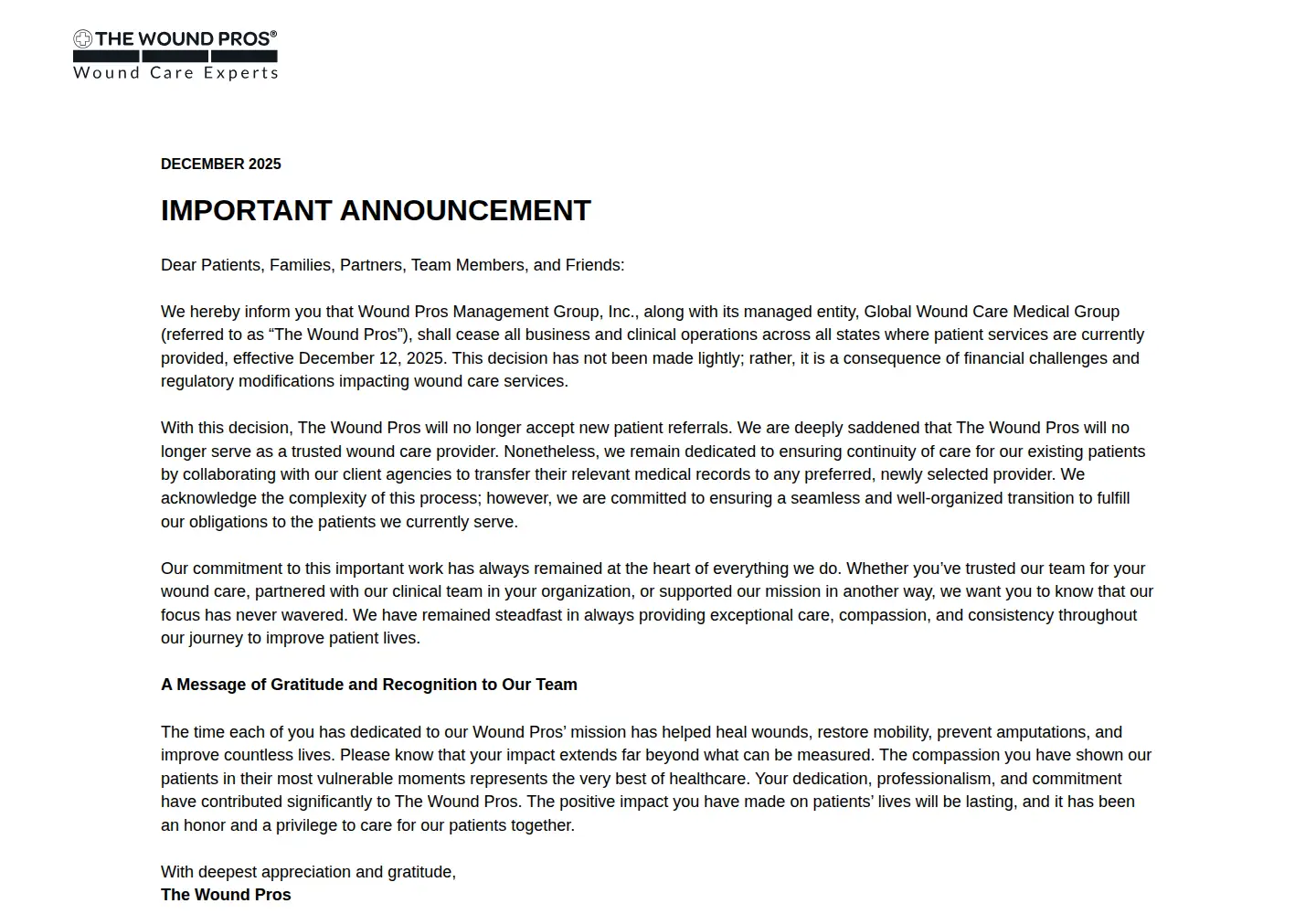 Screenshot of thewoundpros.com