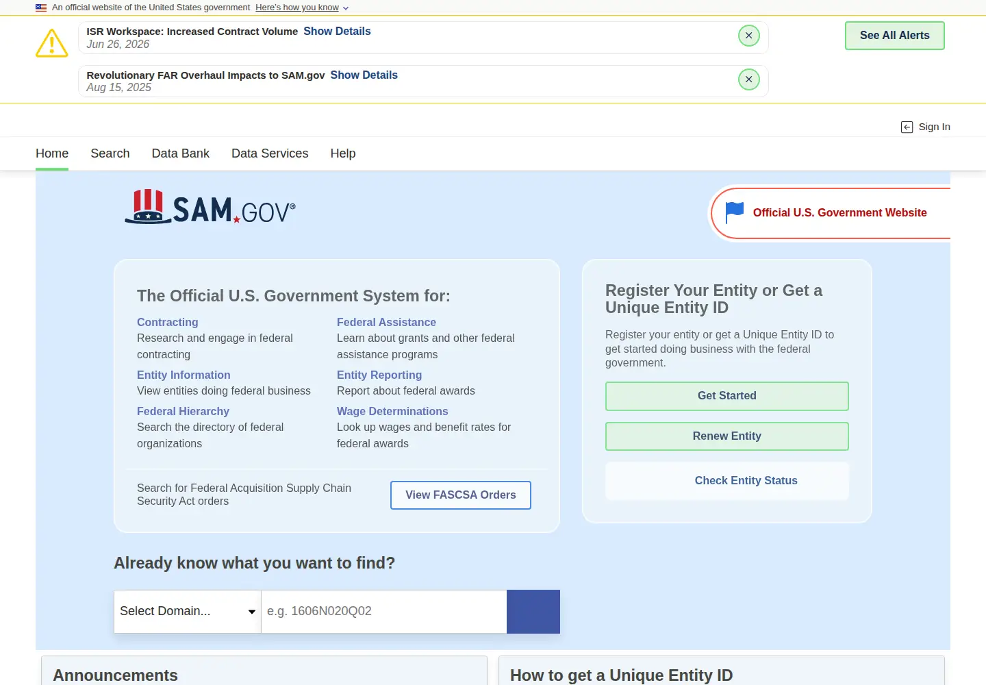 Screenshot of sam.gov