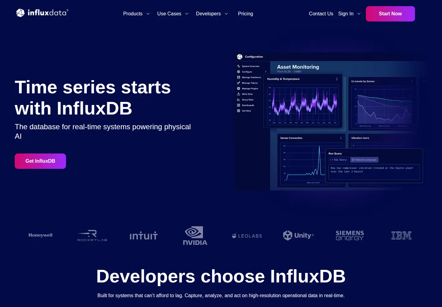Screenshot of influxdata.com