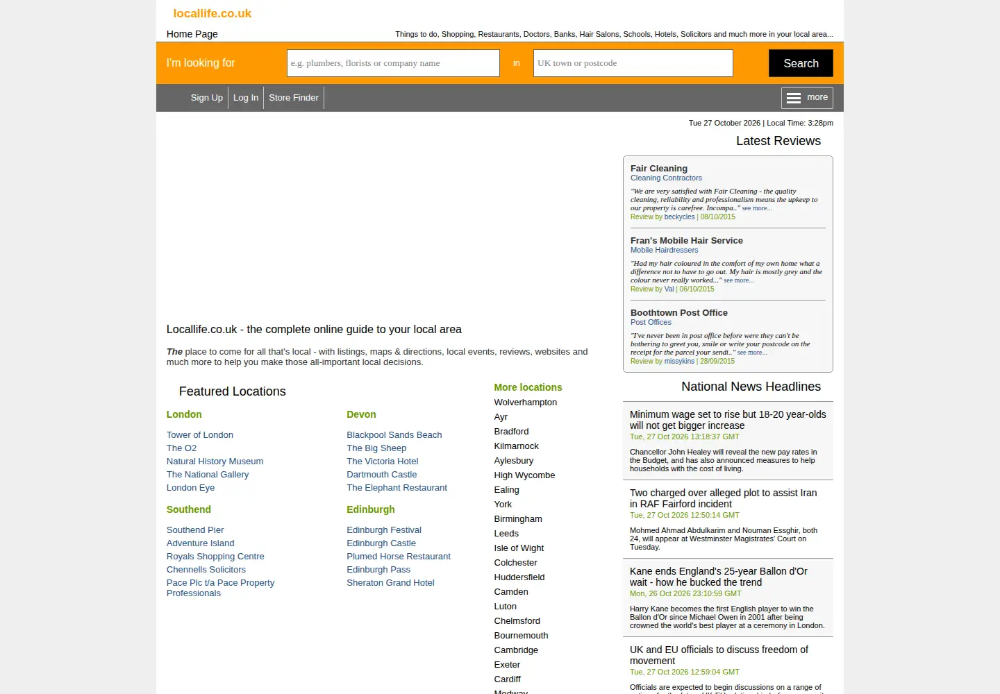Captured homepage of locallife.co.uk in the current scan
