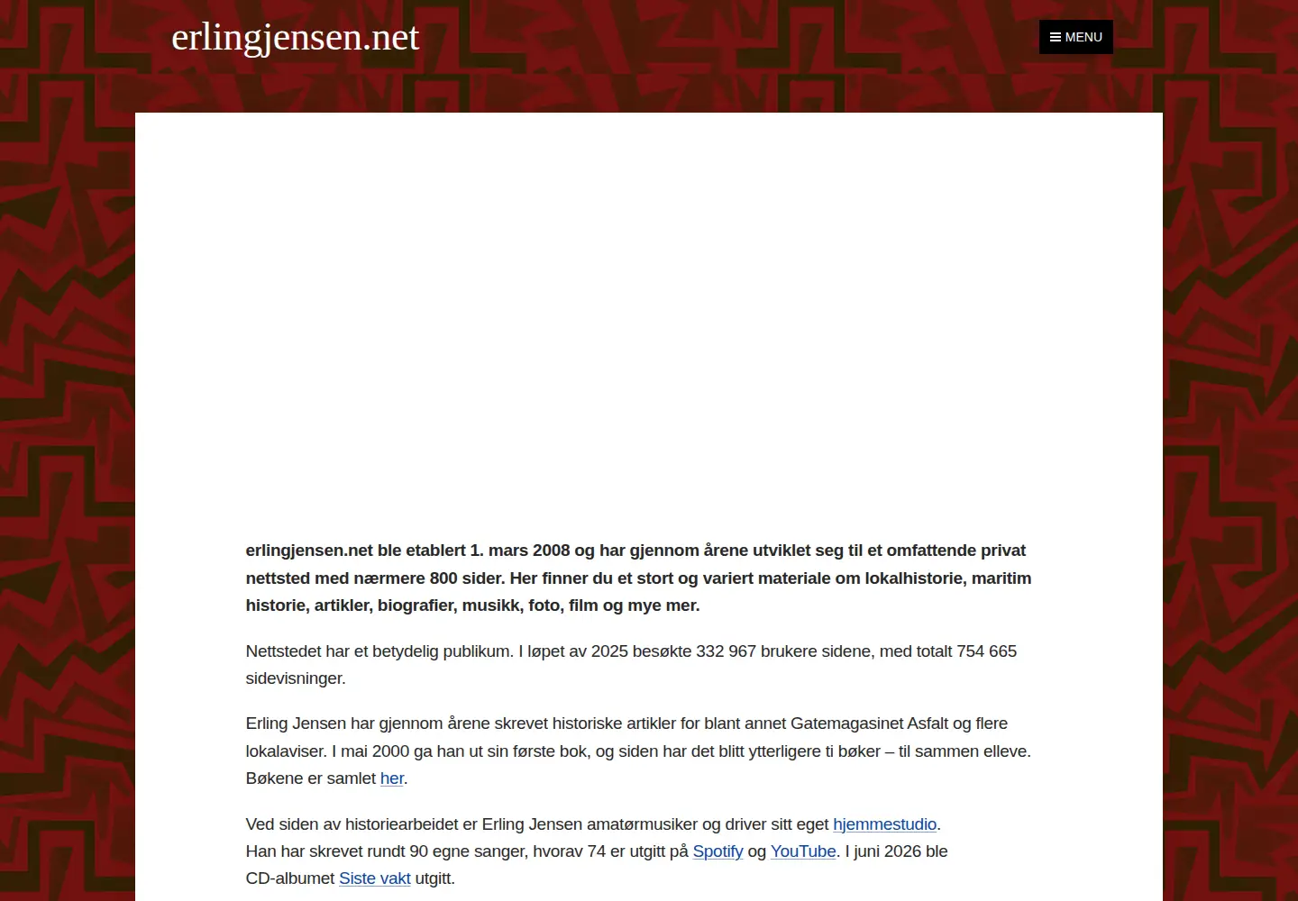 Captured homepage of erlingjensen.net in the current scan